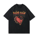 Men T Shirt Tkpa Dark High Street Punk Skull Print Worn Looking Washed-out Short Sleeve T-shirt Men's and Women's Ins Hip-Hop Street Top