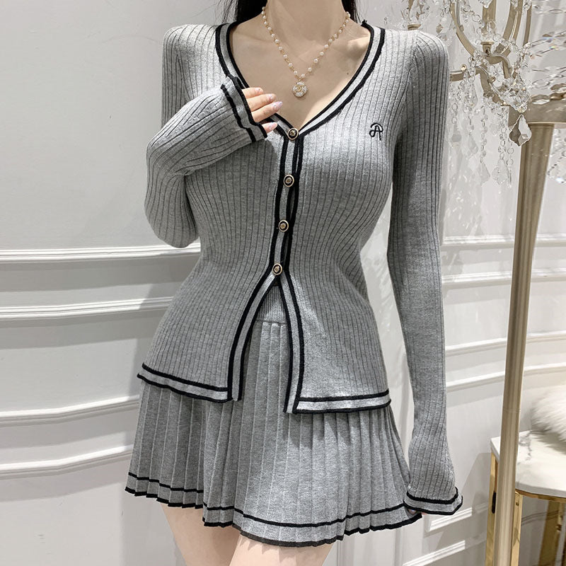 Women Long Sleeve Shirt Top Button Long Sleeve Cardigan Jacket Skirt