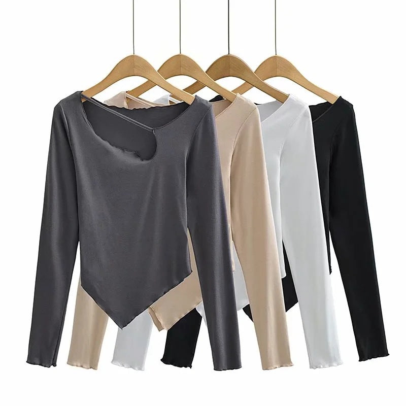 Women T-shirt Fall Women's Clothing Slim-Fit Short Long Sleeve T-shirt