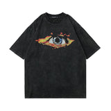 Men T Shirt Tkpa Dark High Street Punk Skull Print Worn Looking Washed-out Short Sleeve T-shirt Men's and Women's Ins Hip-Hop Street Top