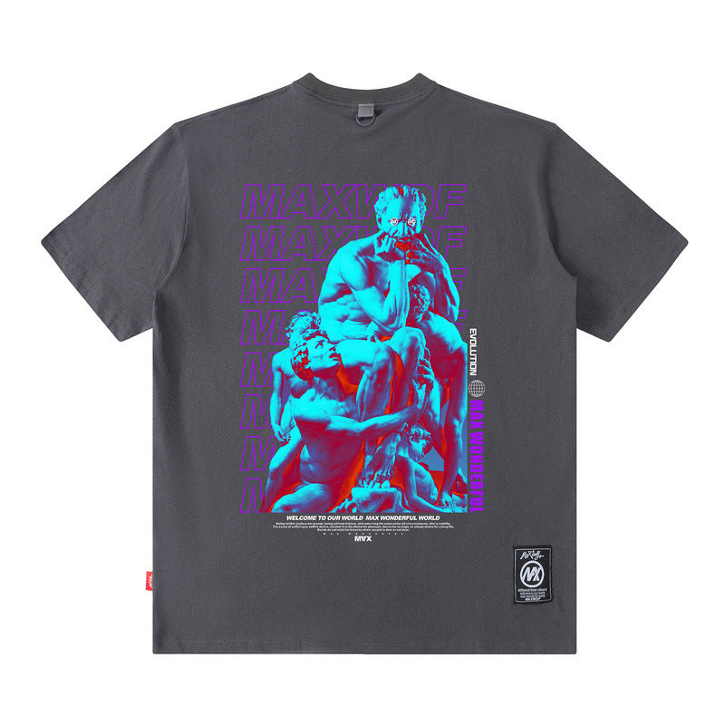 Men T Shirt Hip Hop Oil Painting Short-Sleeved T-shirt Men's Trendy Summer Couple