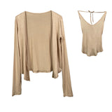 Women Long Sleeve Shirt Vest Strappy Cardigan Long Sleeve Sun-Protection Overshirt Top