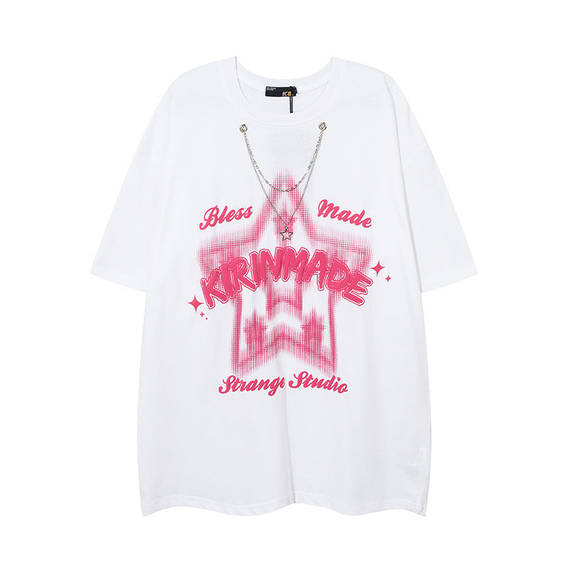 Men T Shirt Five-Pointed Star Printed Short-Sleeved T-shirt Loose Men and Women Casual