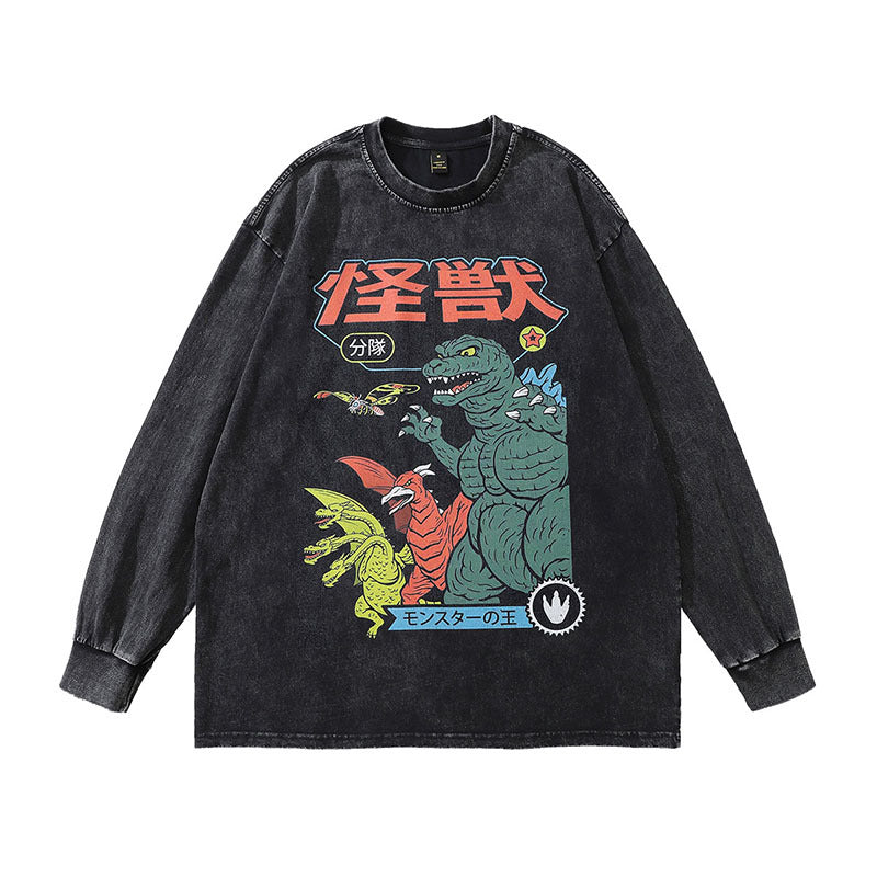 Men Long Sleeve Shirt Cartoon Printed Long-Sleeved Vintage T-shirt Men and Women Couple