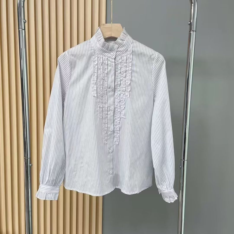 Women T-Shirt Long Sleeve Striped Shirt Women Spring Puff Sleeve Loose Top
