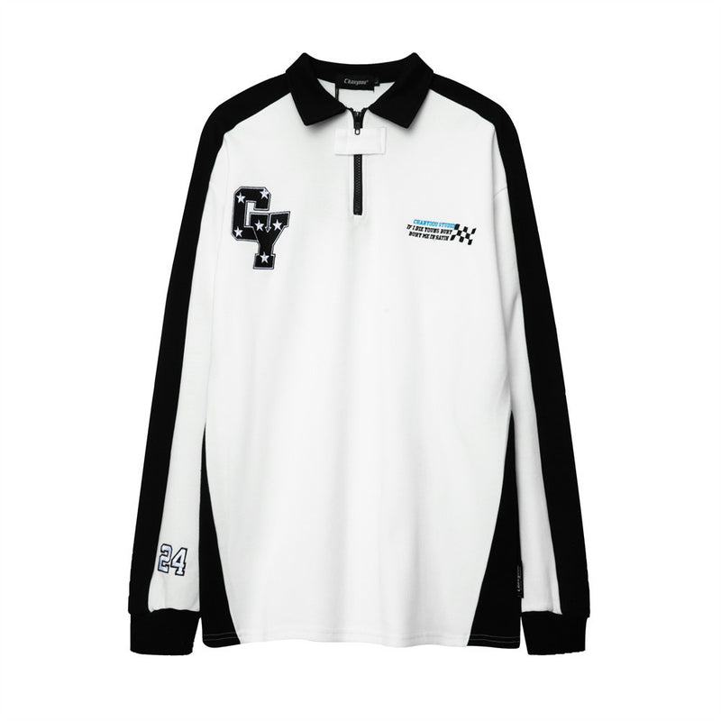Men Hoodie Sweater Loose Men's Letter Embroidered Long Sleeve Polo Shirt