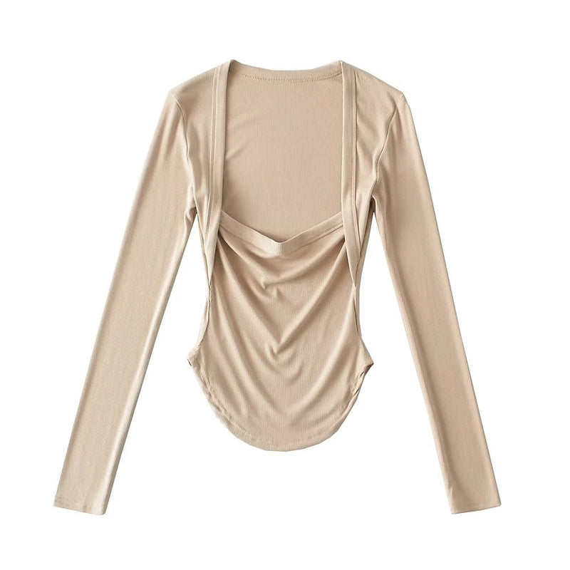 Women T-Shirt Long Sleeve Ballet Back Strap T-shirt Top