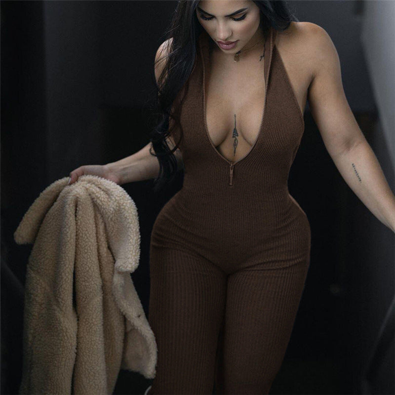 Women Jumpsuit Women's Sleeveless Low Collar Halter Sports Jumpsuit Women