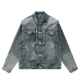 Men Denim Jacket Washed Distressed Denim Jacket Workwear Jacket