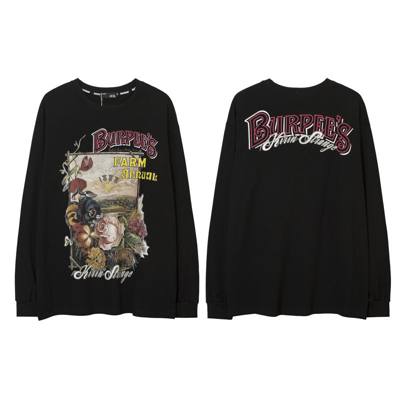 Men Long Sleeve Shirt Floral Print Long Sleeve T-shirt Men Loose Casual Top