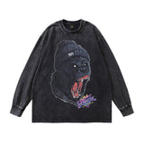 Men Long Sleeve Shirt Cartoon Print Bottoming Long Sleeve T-shirt Men and Women Oversize Couple's Tops