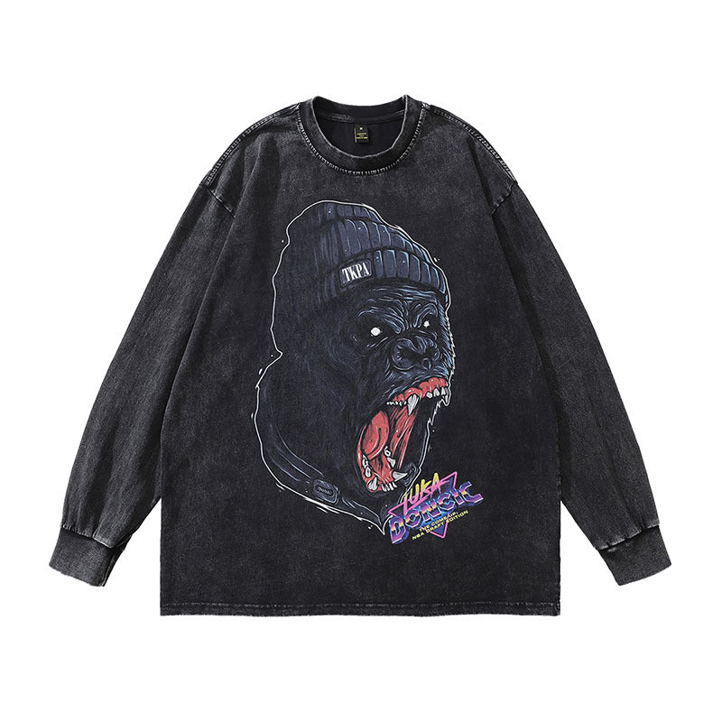 Men Long Sleeve Shirt Dark Print Distressed Bottoming Long Sleeve T-shirt Men and Women