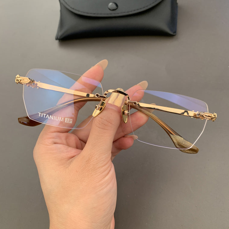 CHH Chrome Hearts Glasses Pure Titanium Frameless Business Square Retro Myopia Glasses Frame
