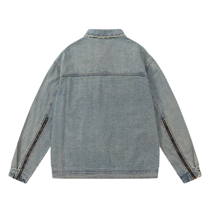 Men Denim Jacket Men's Denim Jacket Spring and Autumn Washed Worn Coat
