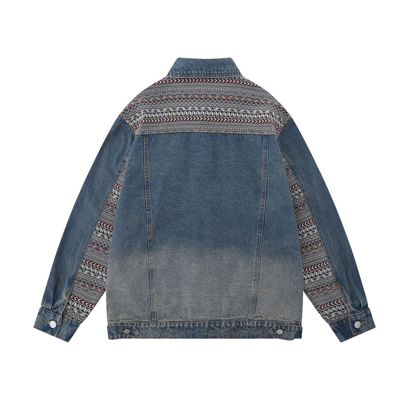 Men Denim Jacket Stitching Denim Jacket Men's Design Sense Loose Wash Distressed Denim Jacket