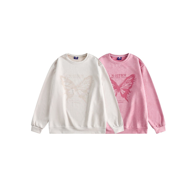 Unisex Hoodie Vintage University Style Butterfly Print Top round Neck Sweater
