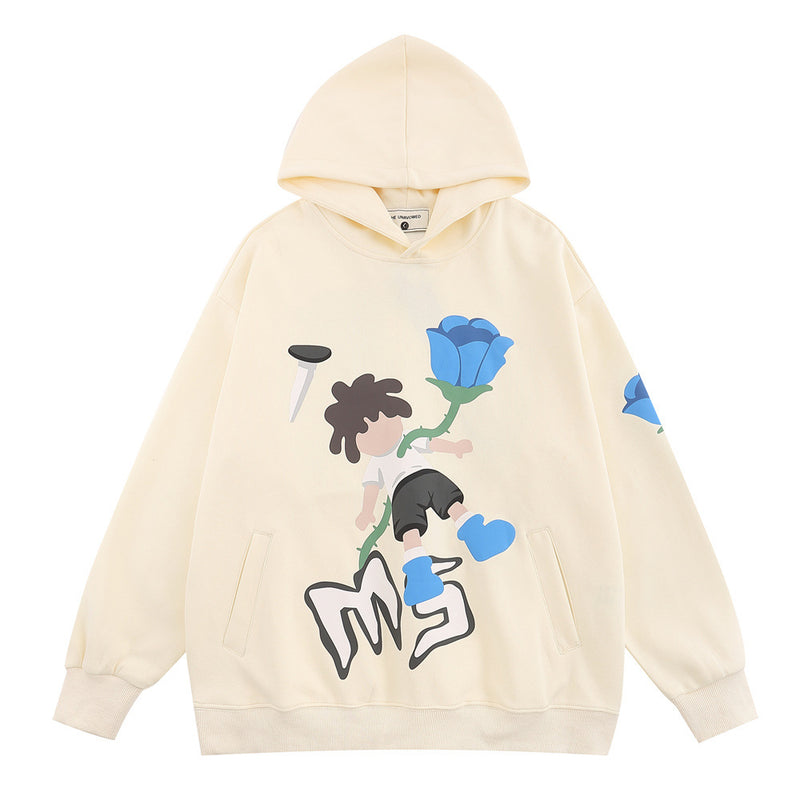 Men Hoodie Printed Pullover Sweatshirt Men Spring and Autumn Leisure Loose-Fitting Hoodie