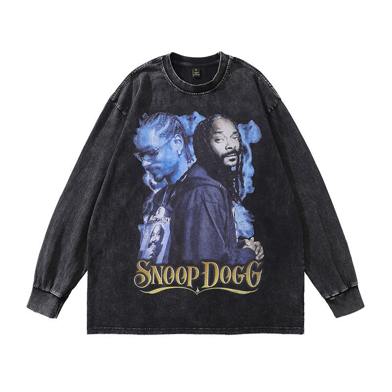 Men Long Sleeve Shirt Washed Distressed Long Sleeve T-shirt Men and Women Vintage Loose