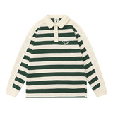 Men Hoodie Striped Stitching Lapel Sweater Loose Contrast Color Polo Shirt Long Sleeve Top