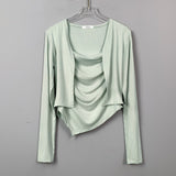 Women Long Sleeve Shirt Sling Vest Cardigan Jacket Long-Sleeved Suit