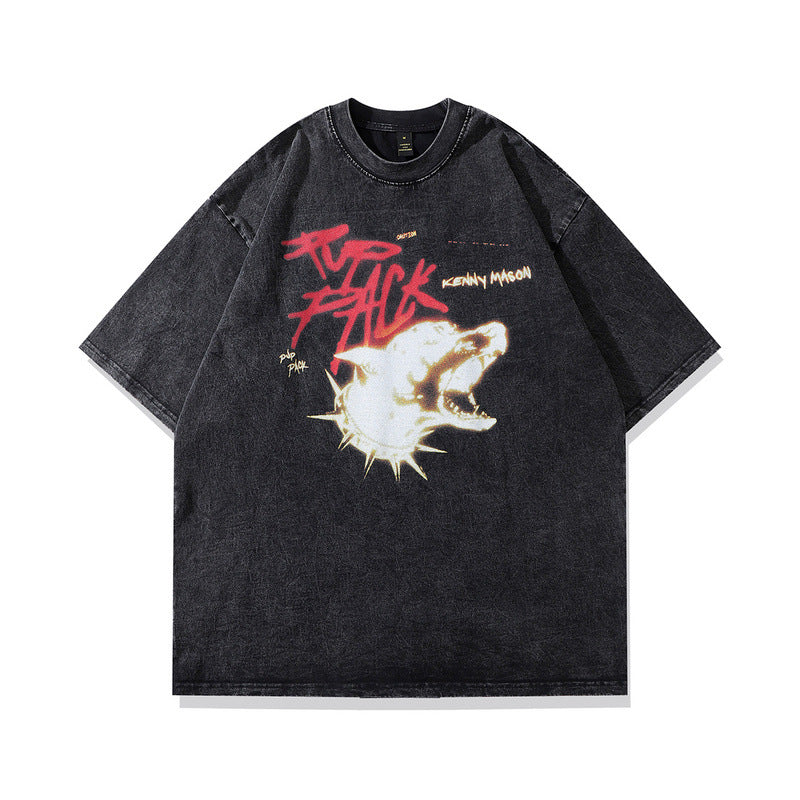 Men T Shirt Hip Hop Niche Print Distressed Short Sleeve T-shirt Men and Women Vintage