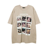 Men T Shirt Kitten Print Short Sleeve T-shirt Hip-Hop Street Loose