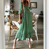 Jungle Print Maxi Dress Fold Floral Printing Dress