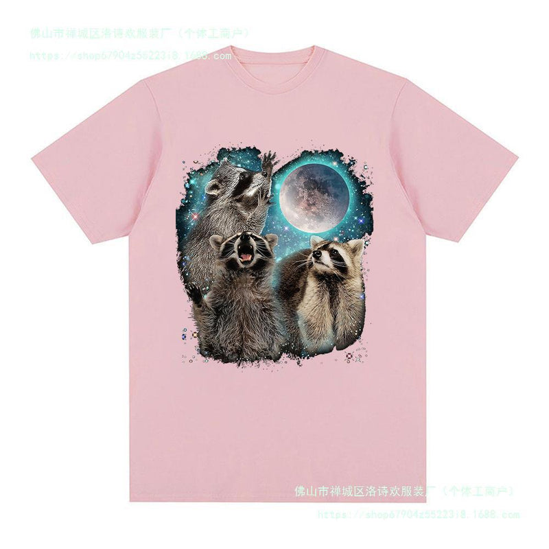 3 Racoon Moon Howling Raccoon Head T Shirt Funny Graphic