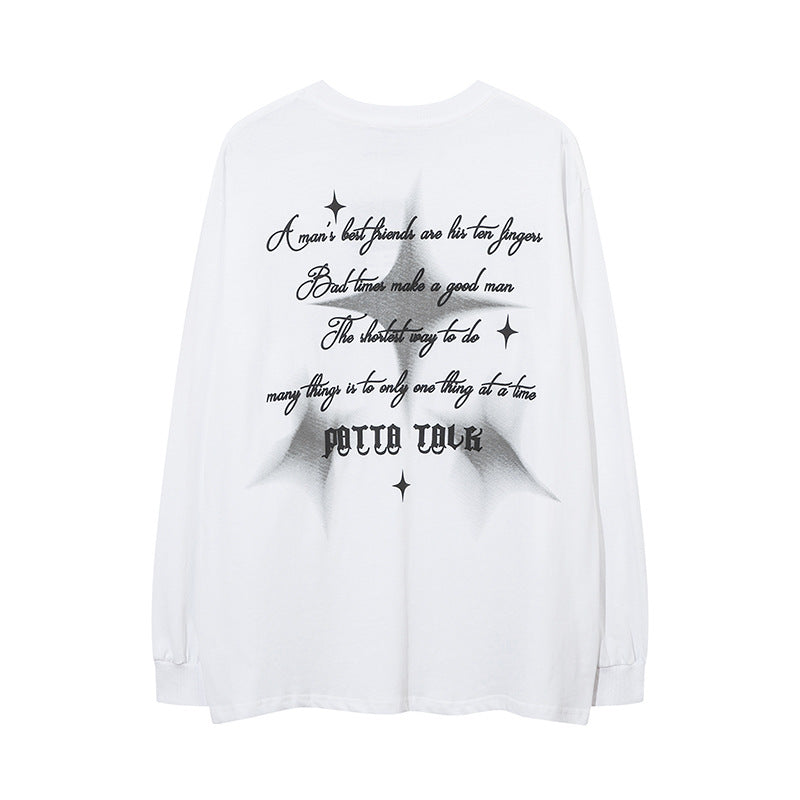 Men Long Sleeve Shirt Gothic Letter Puff Print Couple Long Sleeve T-shirt