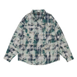 Men Long Sleeved T Shirt Tie-Dyed Washed Plaid Shirt Men's Spring and Autumn Casual Loose Long Sleeve Lapel Shirt