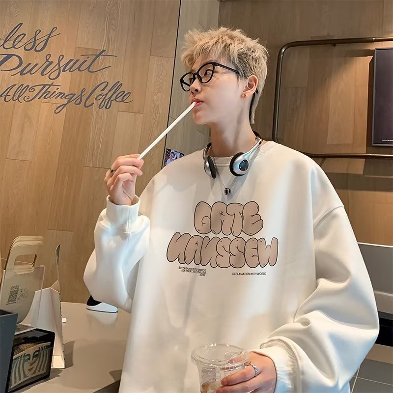 Men Hoodie Crew Neck Pullover Sweatshirt Men's Autumn Letters Loose Casual