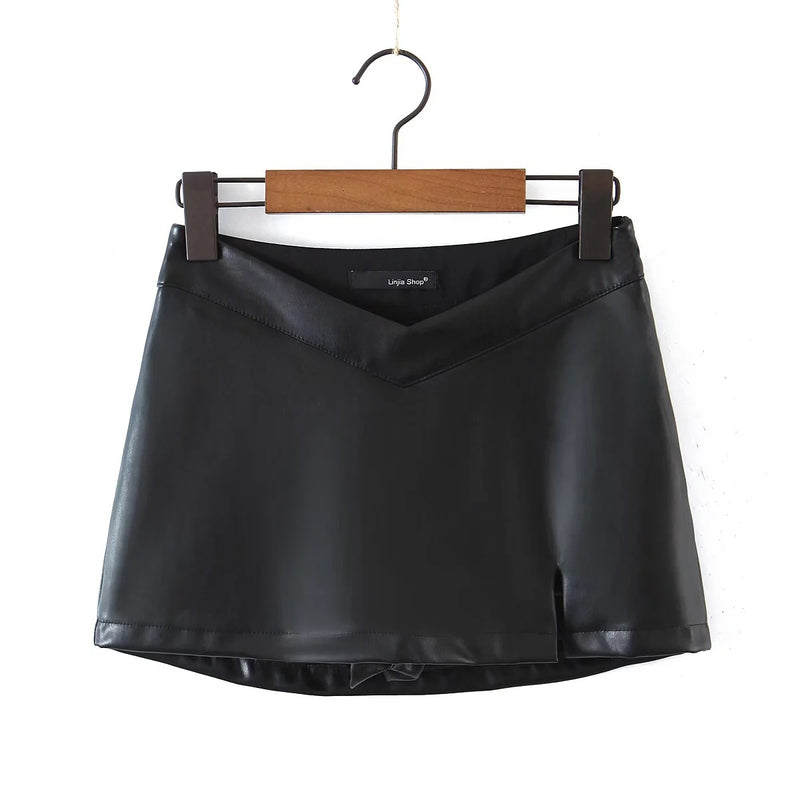 Women Skirt PU Leather Women's Fall Winter Skirt Anti-Skirt