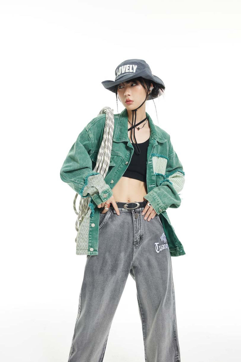 Unisex Jacket Autumn Irregular Stitching Denim Clothing Women's Clothing