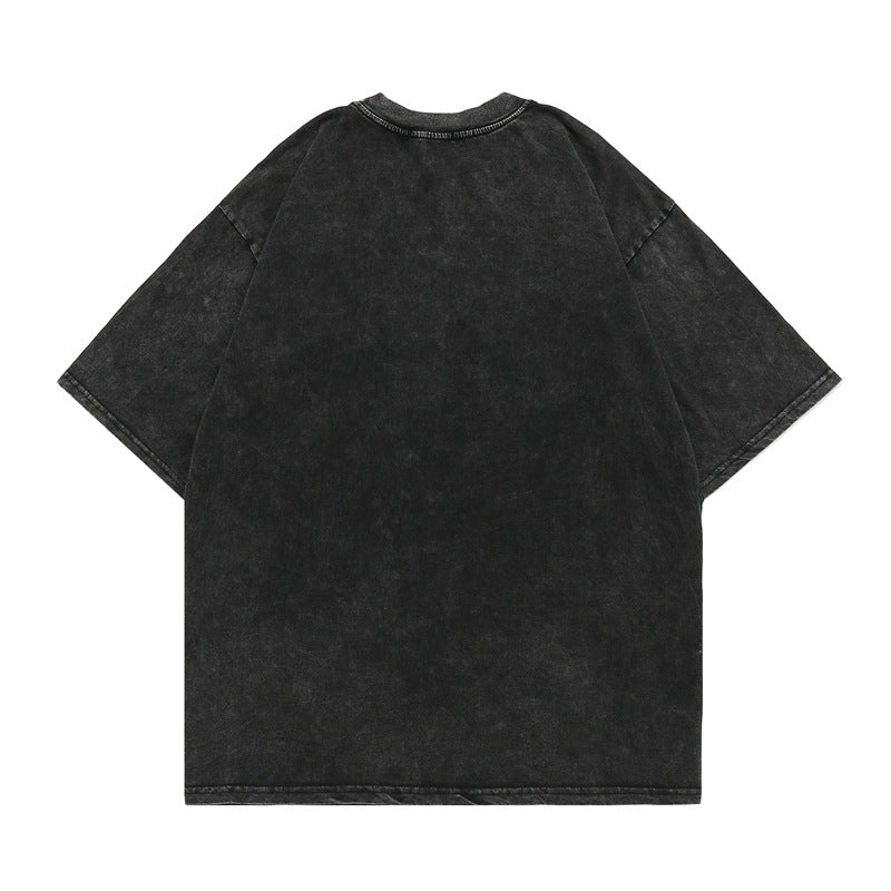 Men's T Shirt round Neck Washed Old Loose Men's and Women's Short Sleeve T-shirt