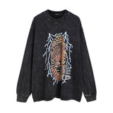 Men Long Sleeve Shirt Printed Washed Long Sleeve Bottoming T-shirt Men and Women Vintage