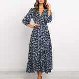 Jungle Print Maxi Dress Vintage Long Sleeve Button High Waist Dress