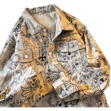 Graffiti Bomber Jacket Denim Coat for Men Spring and Autumn