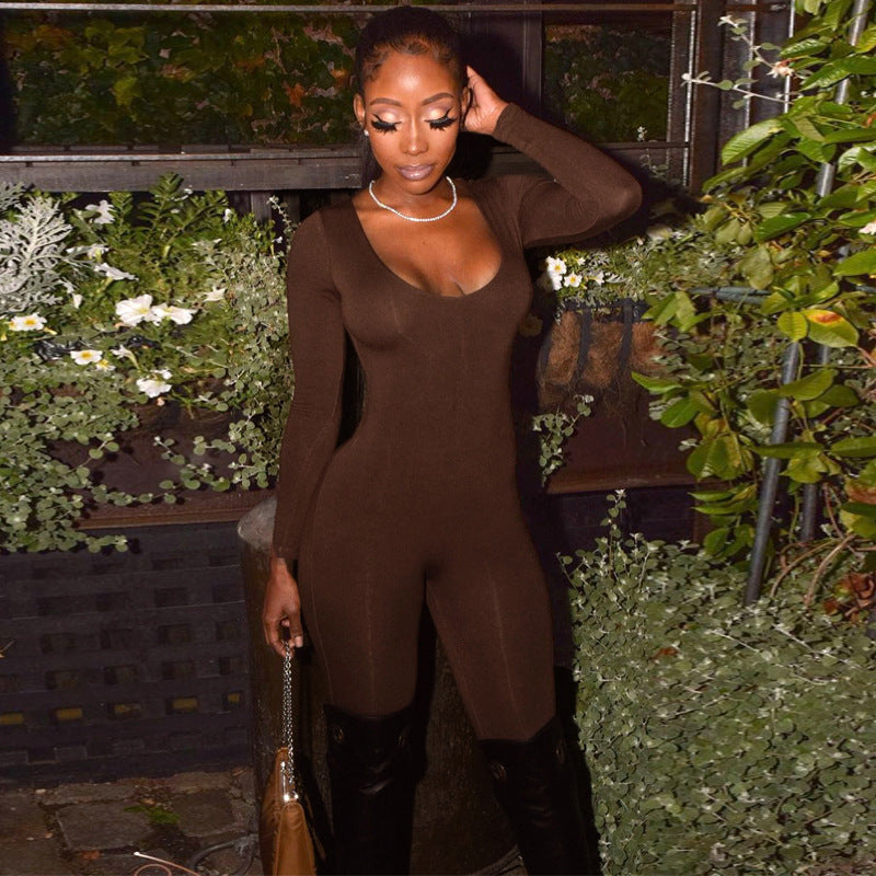 Women Jumpsuit Spring and Summer Long Sleeves Slim Fit Hip Raise Jumpsuit