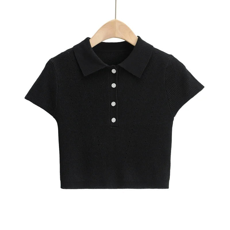 Women T-Shirt Women's Polo Collar Knitted Short-Sleeved T-shirt