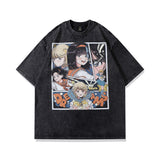 Men T Shirt Cartoon Printed Distressed Short-Sleeved T-shirt for Men and Women
