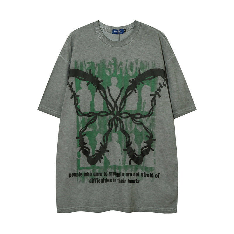 Men's T Shirt Printed Short-Sleeved T-shirt Men's and Women's Retro Hip Hop Loose