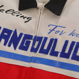 Men Cotton Mixed Jacket Coat Racing Suit Men's Winter Cotton Padded Stitching Embroidery Letters Polo Collar Jacket