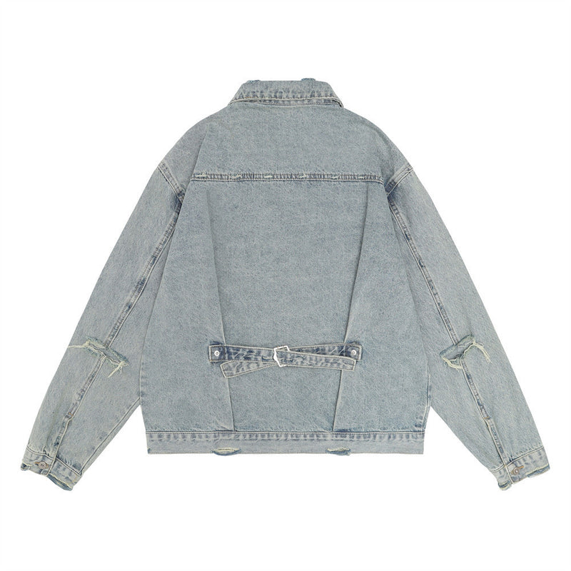 Men Denim Jacket Embroidered Denim Jacket Men's Loose Wash Denim Jacket
