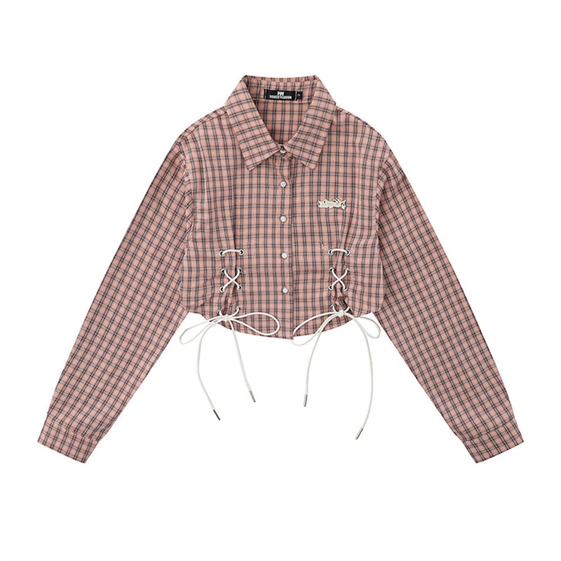 Women Long Sleeve Shirt Women's Plaid Long Sleeve Shirt Autumn Short Shirt