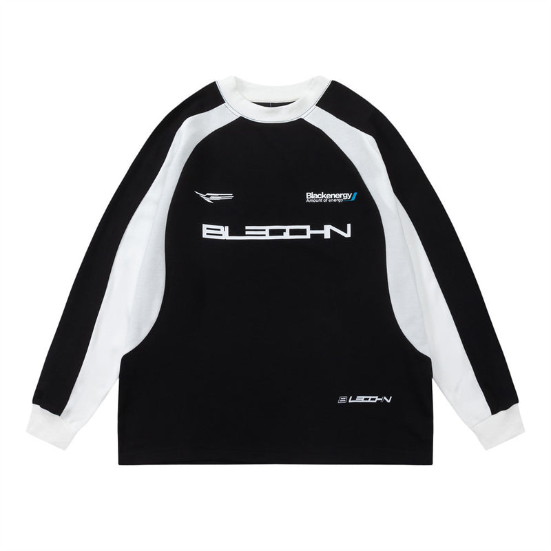 Men Hoodie Spring and Autumn Racing Suit Men's Loose round Neck Sweater Stitching Raglan Sleeve Sports