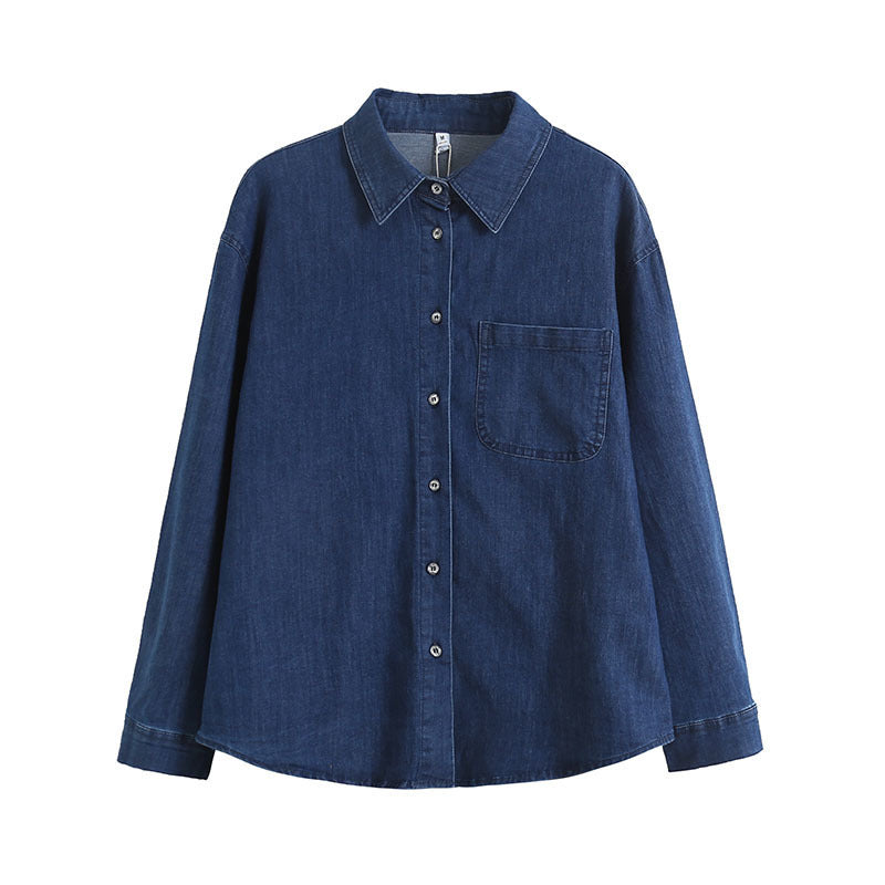 Women T-shirt Spring and Autumn Leisure Loose Denim Shirt Long Sleeve Top