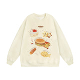 Men Hoodie Bread Burger Print round Neck Pullover Top Autumn and Winter