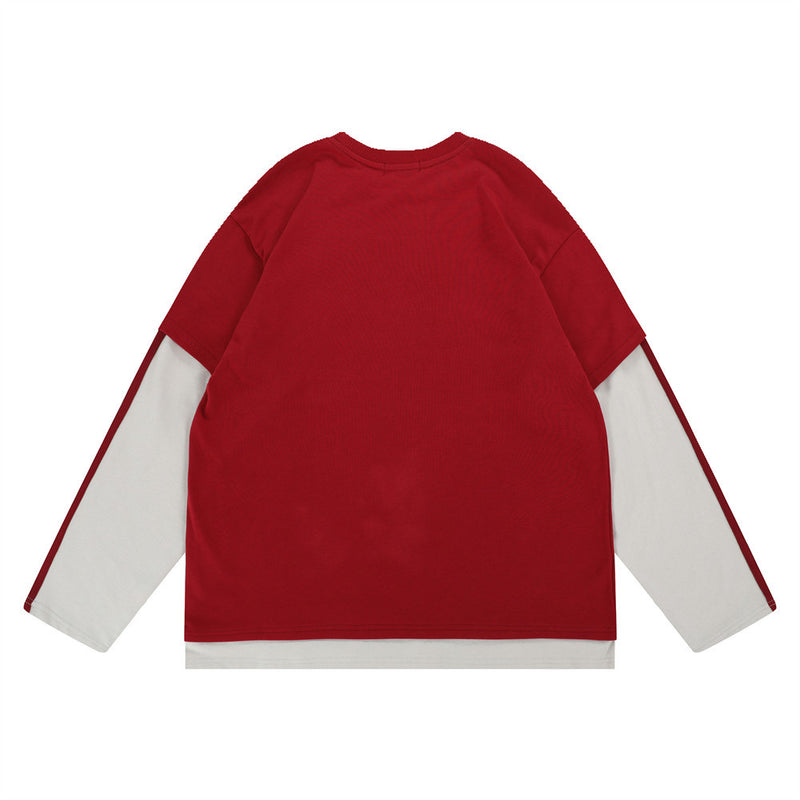 Men Hoodie Embroidered Crew Neck Sweater Loose Cotton Autumn Street Long-Sleeve Stickers Color Matching Top
