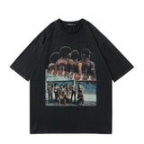 Men T Shirt Tkpa Dark High Street Punk Skull Print Worn Looking Washed-out Short Sleeve T-shirt Men's and Women's Ins Hip-Hop Street Top