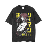 Anime Chainsaw Man Acid Tshirt Retro Vintage Washed